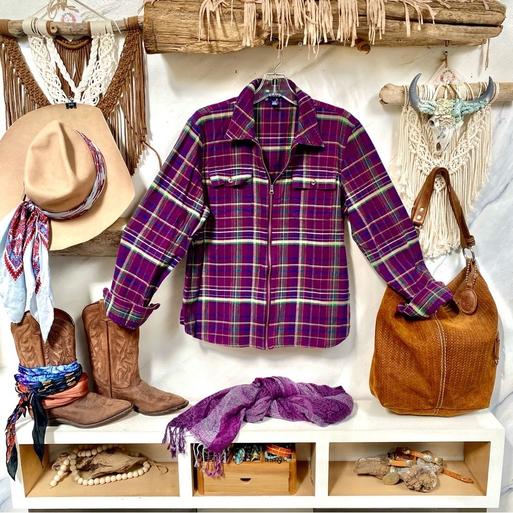 Chaps plaid flannel shirt/jacket w country farmhouse cottagecore boho vibe